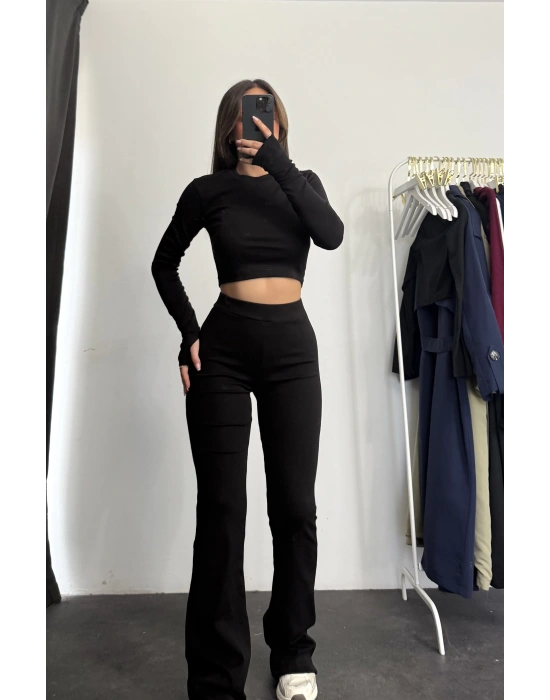 Fine Basic Crop Takım - Siyah