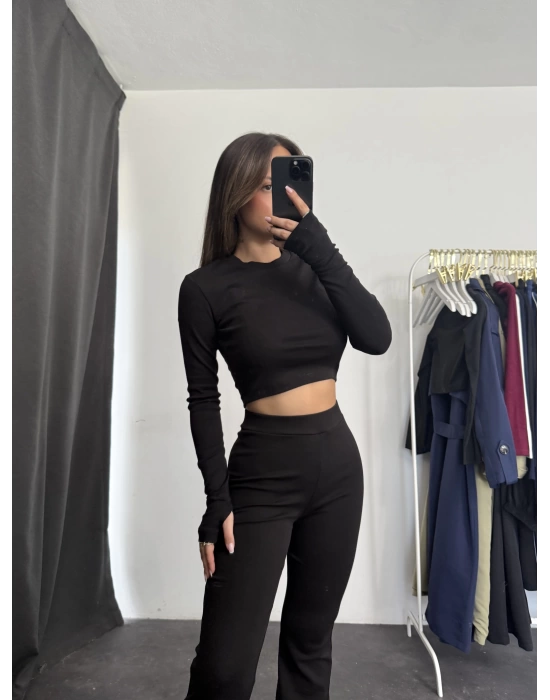Fine Basic Crop Takım - Siyah