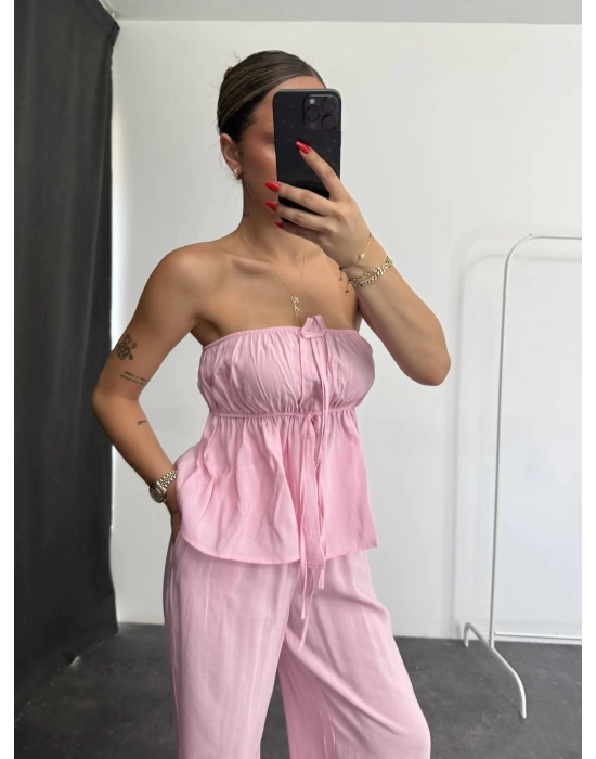 Fiona Straplez Takım - Pembe