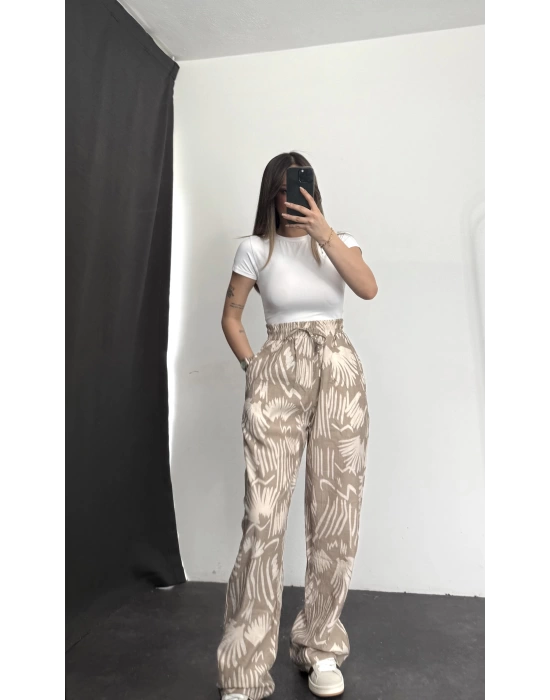 flowers Oversize Pantolon - Bej