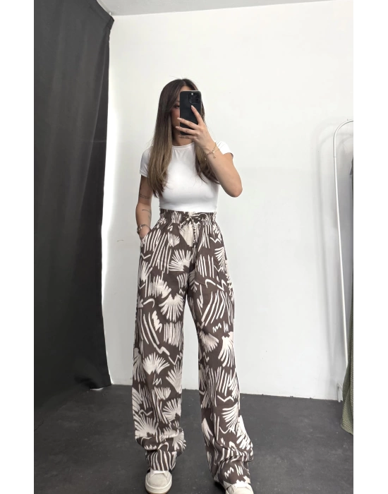 flowers Oversize Pantolon - Kahverengi