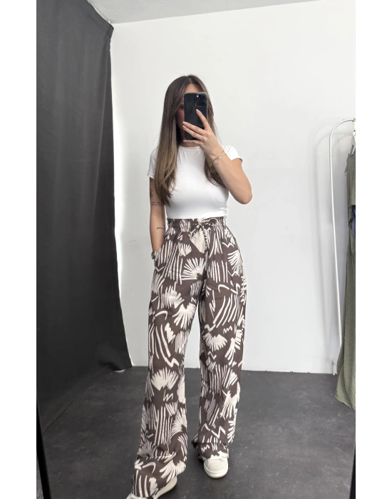 flowers Oversize Pantolon - Kahverengi