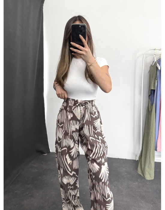 flowers Oversize Pantolon - Kahverengi