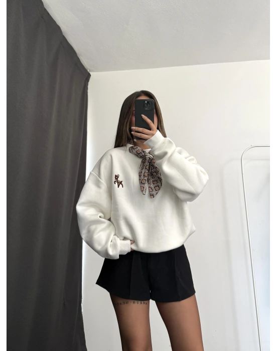 Fular Detay Sweatshirt - Beyaz