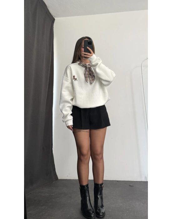 Fular Detay Sweatshirt - Beyaz