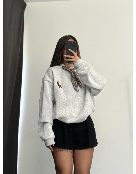 Fular Detay Sweatshirt - Gri