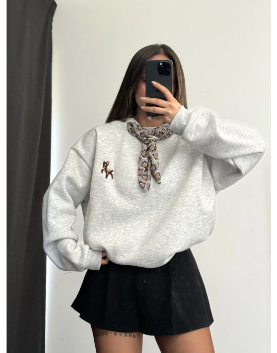 Fular Detay Sweatshirt - Gri