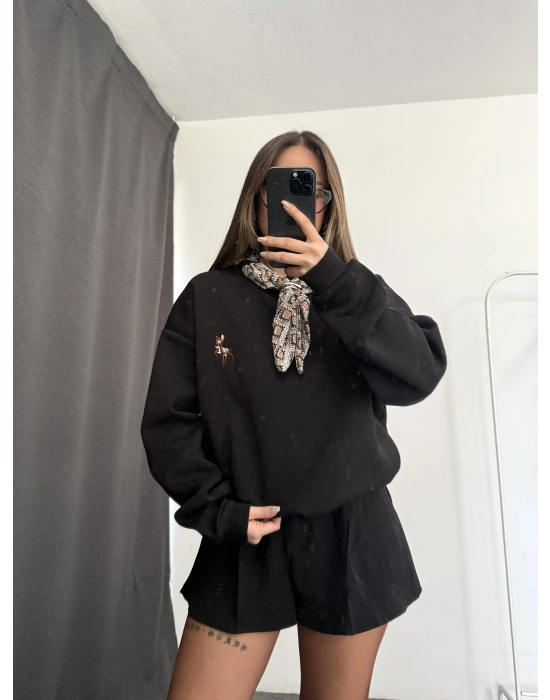 Fular Detay Sweatshirt - Siyah
