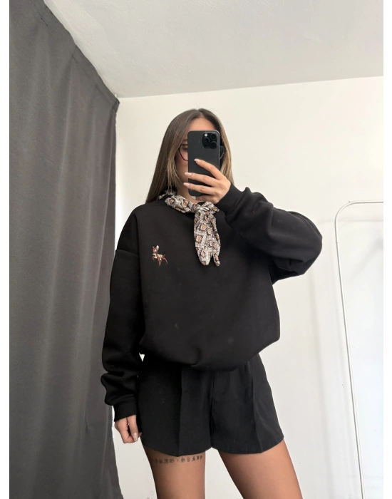 Fular Detay Sweatshirt - Siyah