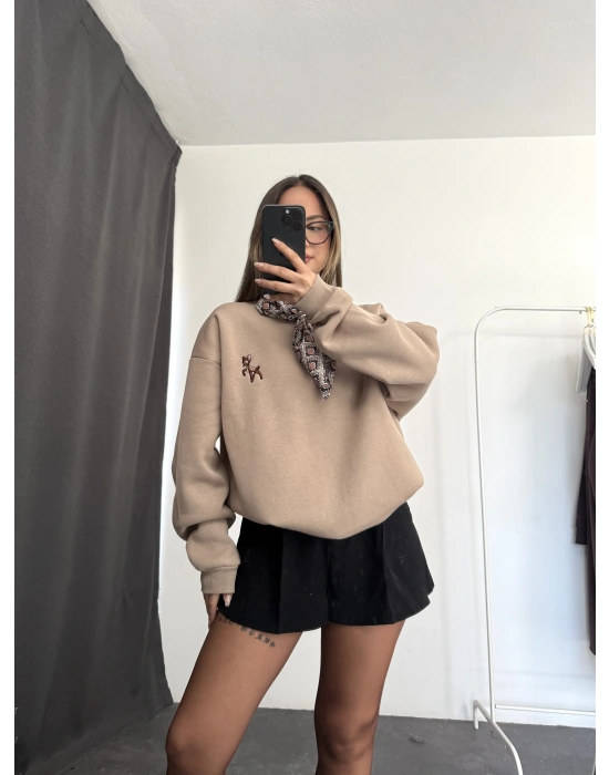 Fular Detay Sweatshirt - Vizon