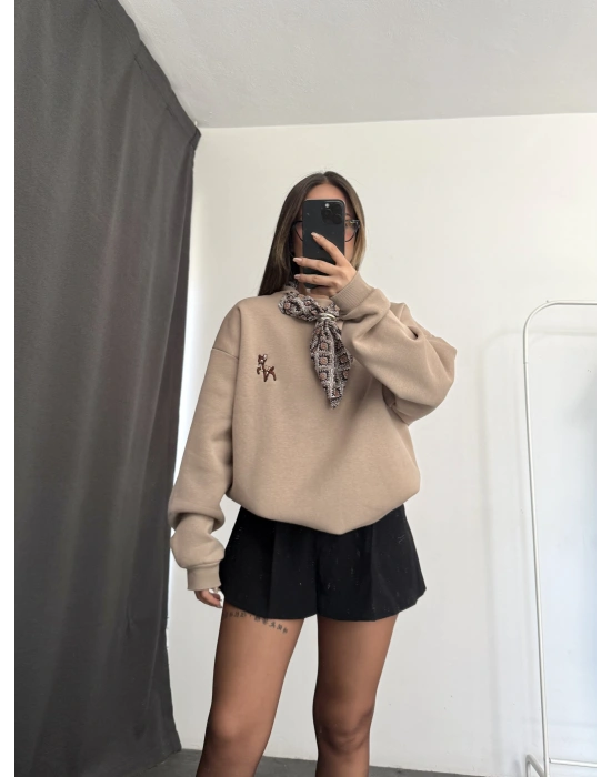 Fular Detay Sweatshirt - Vizon