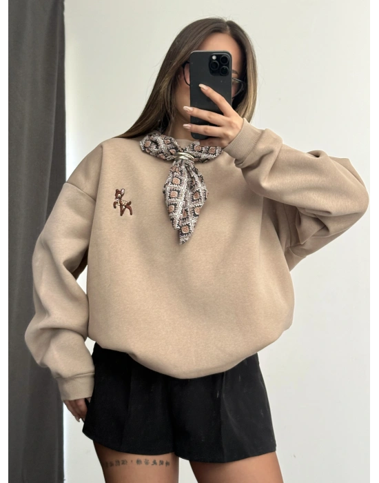 Fular Detay Sweatshirt - Vizon