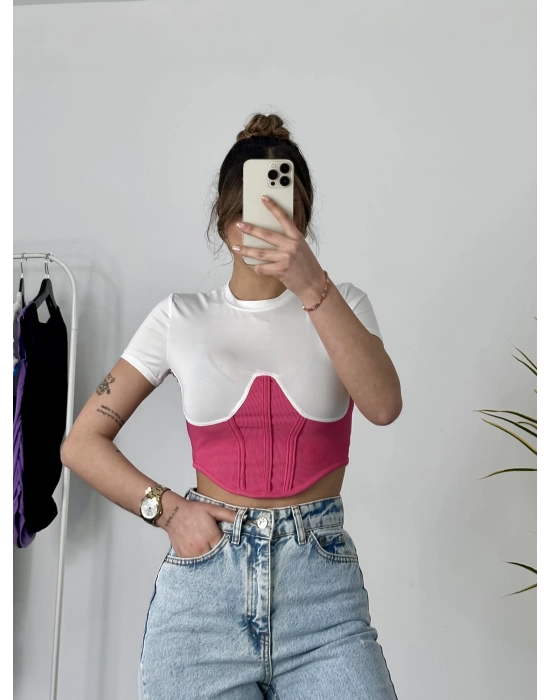 Garnili Korse Crop- Pembe