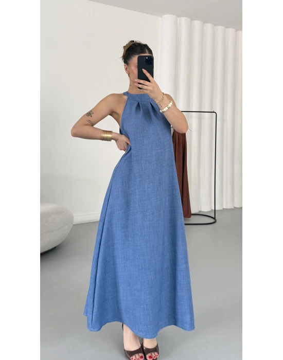 Gia Halter Yaka Elbise - Mavi