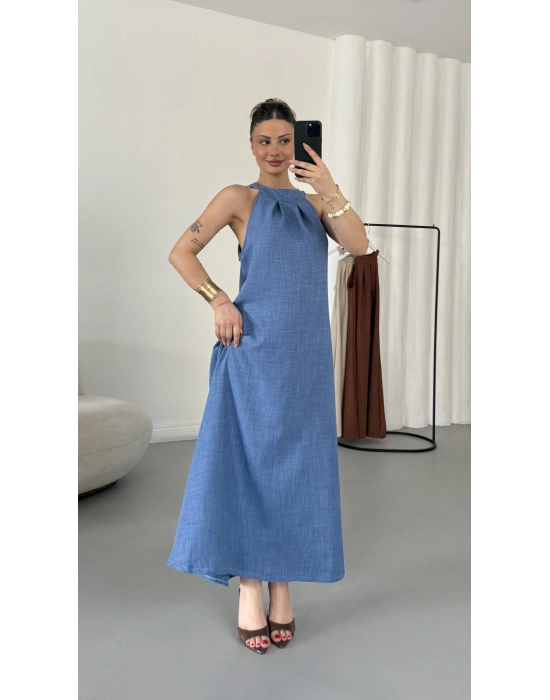 Gia Halter Yaka Elbise - Mavi