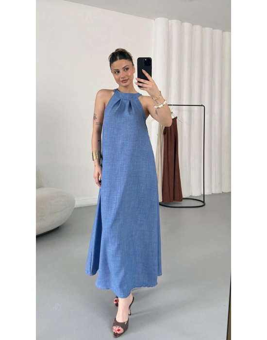 Gia Halter Yaka Elbise - Mavi
