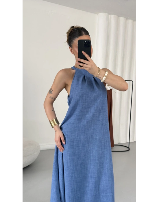 Gia Halter Yaka Elbise - Mavi
