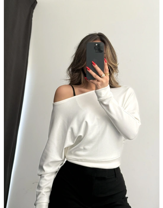 Gina Yarasa Kol Bluz - Beyaz