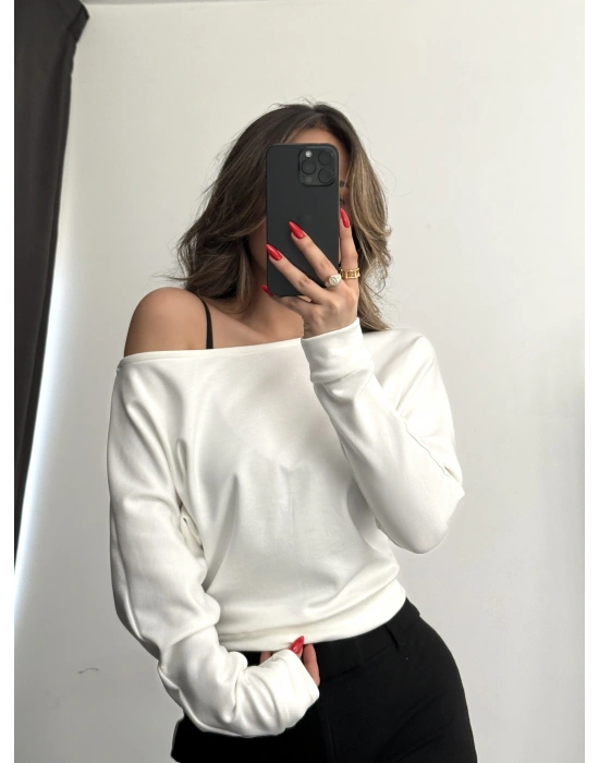 Gina Yarasa Kol Bluz - Beyaz