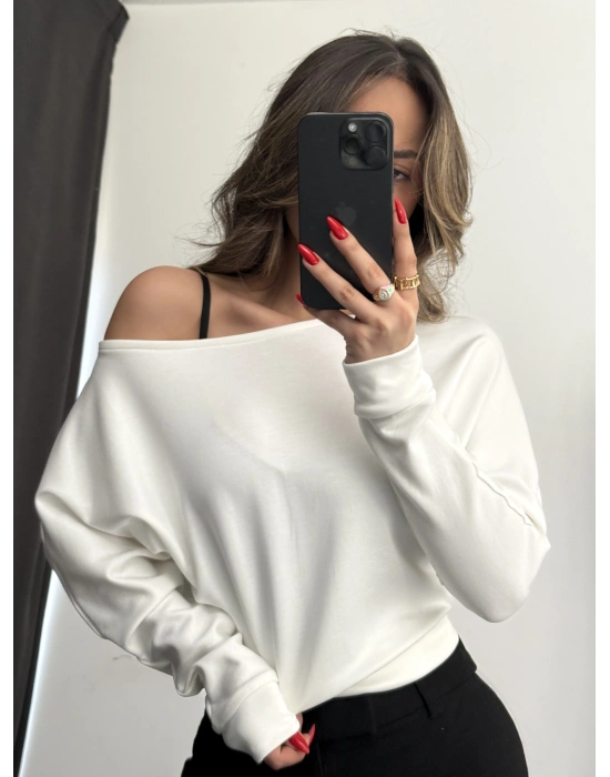 Gina Yarasa Kol Bluz - Beyaz