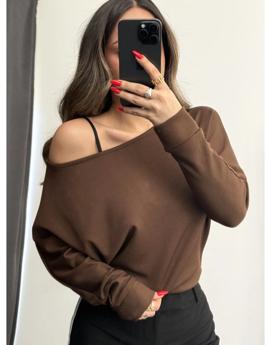 Gina Yarasa Kol Bluz - Kahve