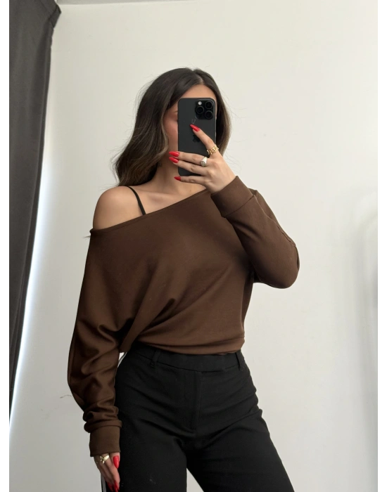 Gina Yarasa Kol Bluz - Kahve