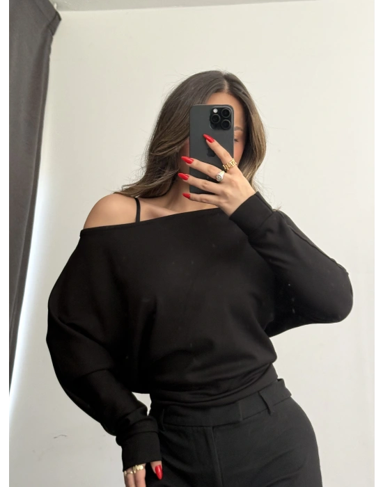 Gina Yarasa Kol Bluz - Siyah