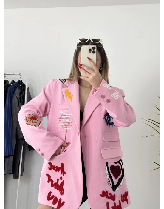 Girl Gang Blazer Ceket-Pembe