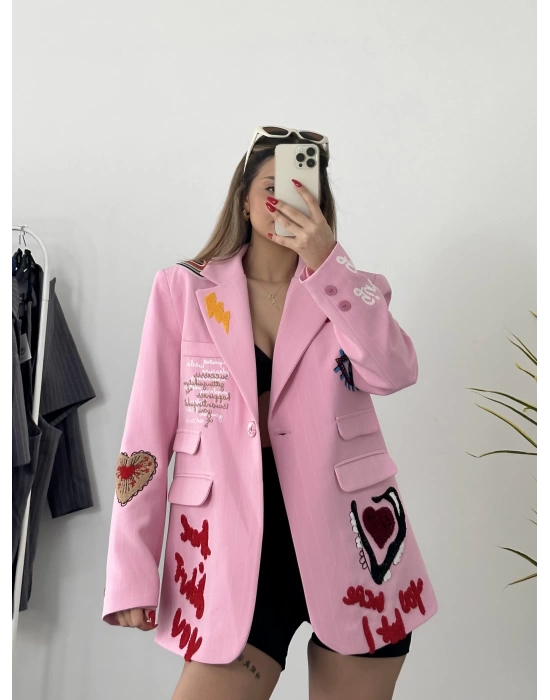 Girl Gang Blazer Ceket-Pembe