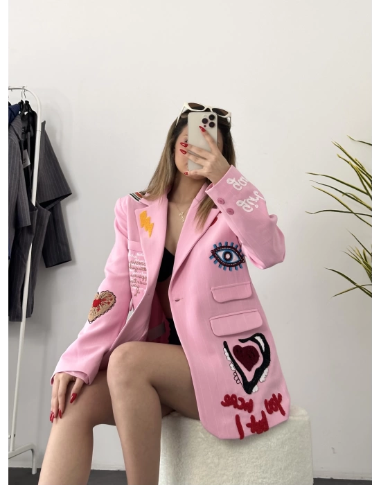 Girl Gang Blazer Ceket-Pembe