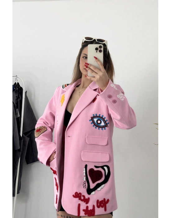 Girl Gang Blazer Ceket-Pembe