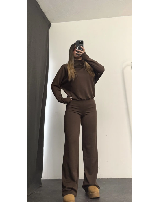 Grace Uzun Yaka Takım - Kahve