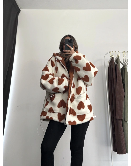 Heart Peluş Mont - Kahve