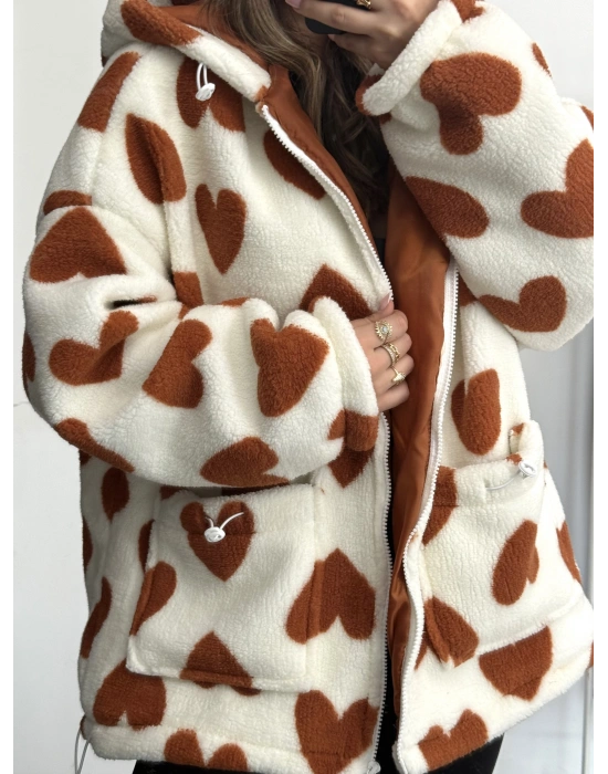 Heart Peluş Mont - Kahve