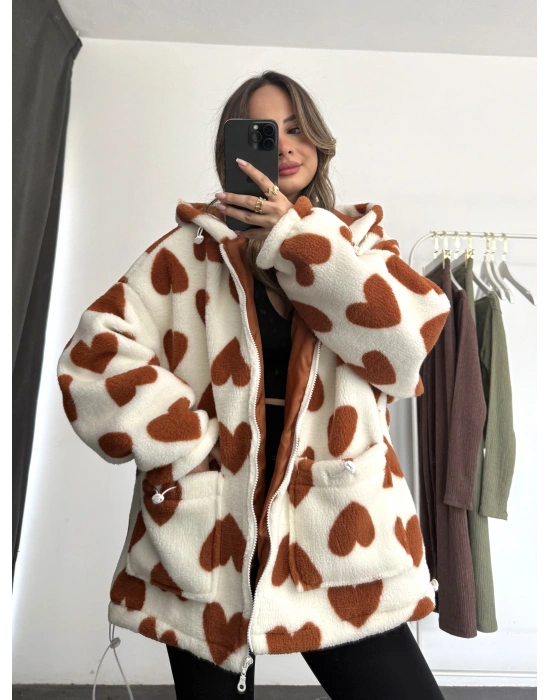 Heart Peluş Mont - Kahve