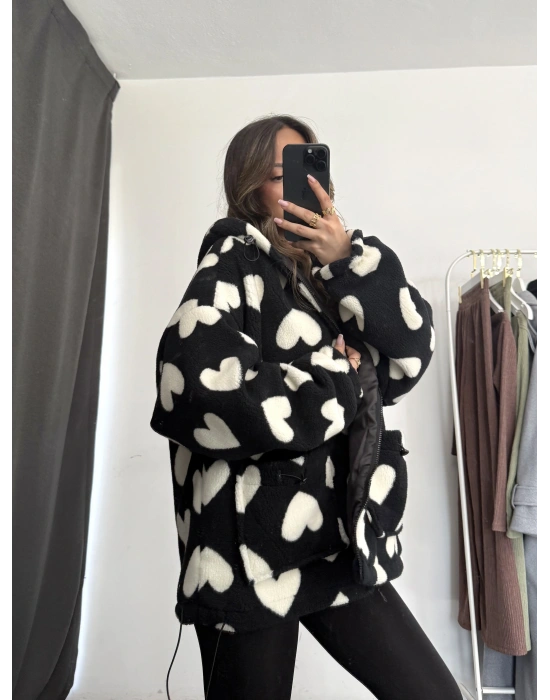 Heart Peluş Mont - Siyah