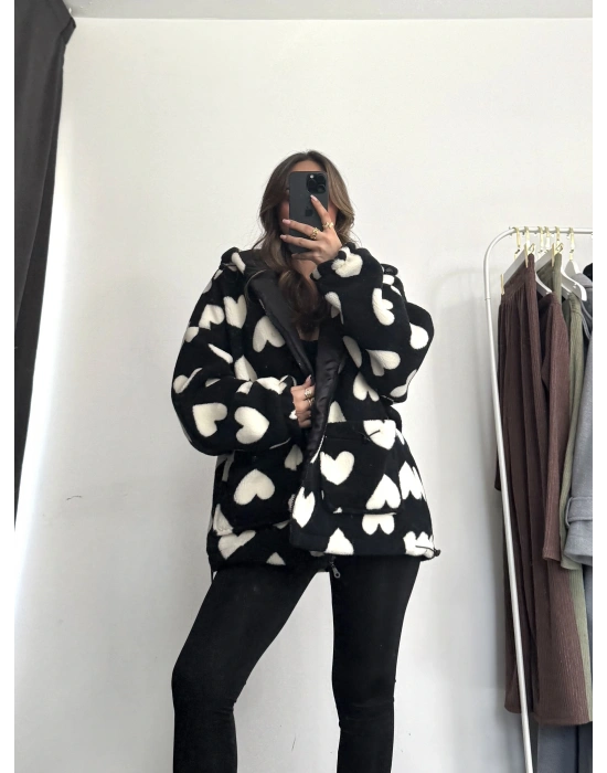 Heart Peluş Mont - Siyah