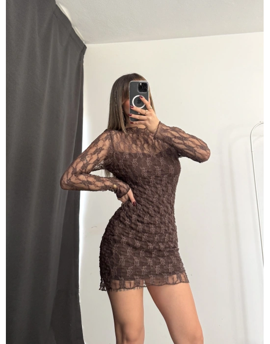 Heidi Dantel Elbise - Kahve