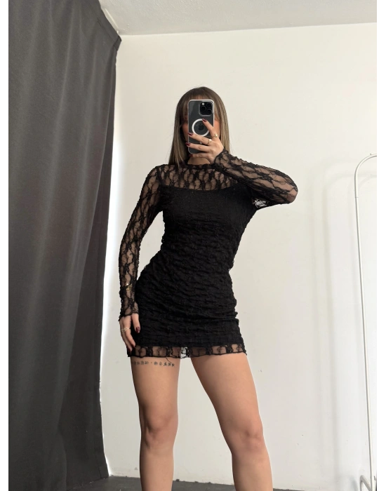 Heidi Dantel Elbise - Siyah