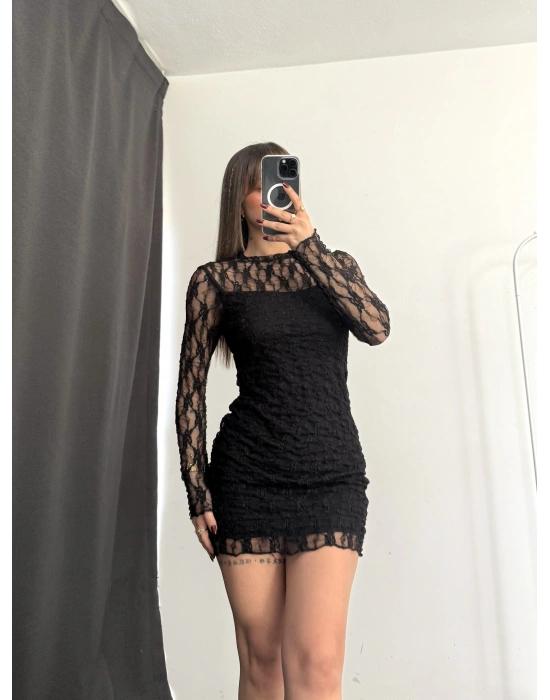 Heidi Dantel Elbise - Siyah