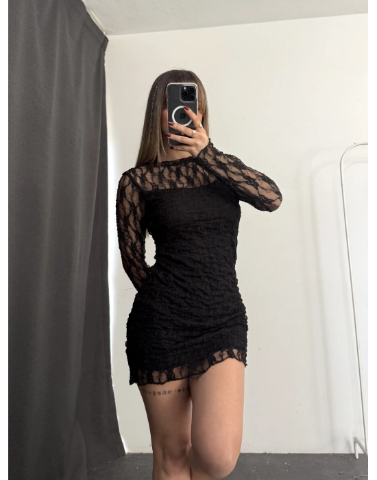Heidi Dantel Elbise - Siyah