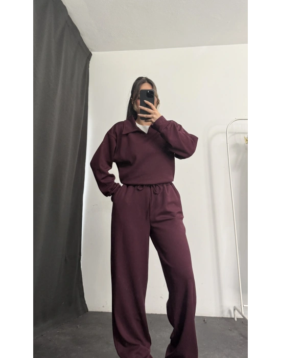 Hilda Polo Yaka Takım - Bordo