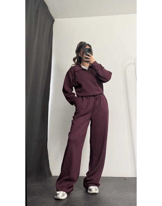Hilda Polo Yaka Takım - Bordo