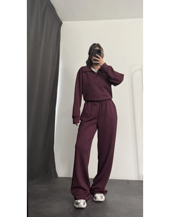 Hilda Polo Yaka Takım - Bordo