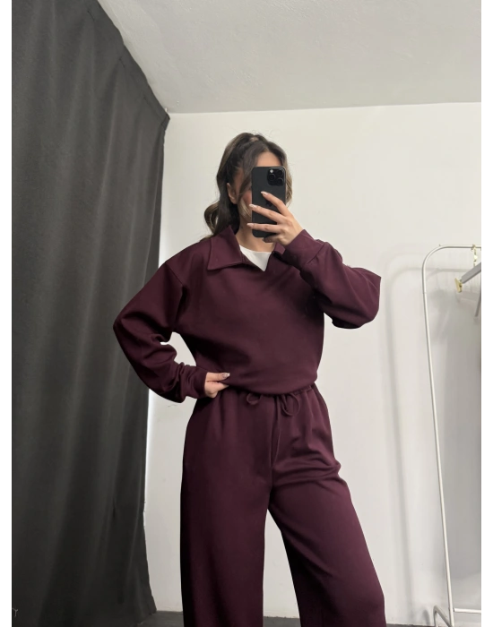 Hilda Polo Yaka Takım - Bordo