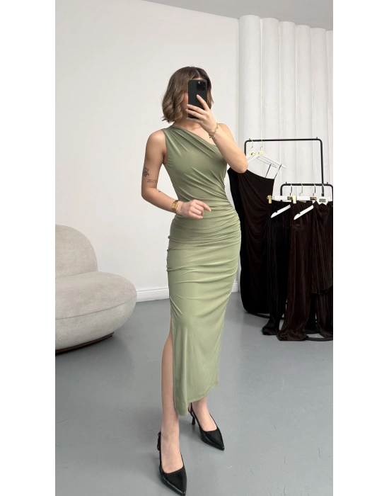 Hilda Tek Omuz Elbise - Haki