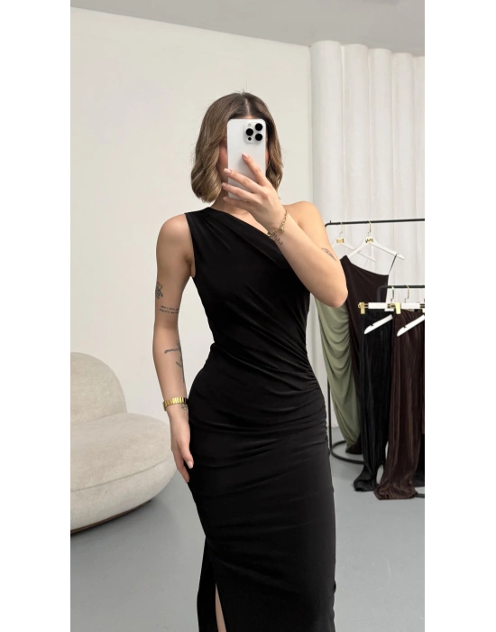 Hilda Tek Omuz Elbise - Siyah