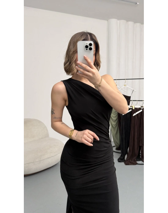 Hilda Tek Omuz Elbise - Siyah