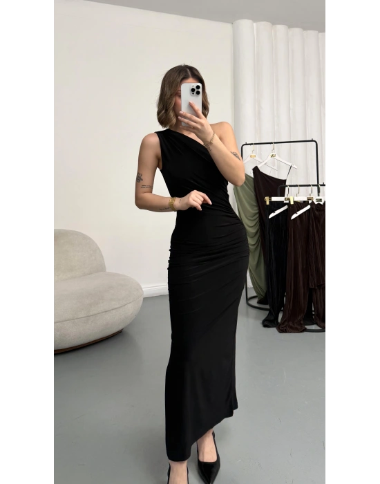 Hilda Tek Omuz Elbise - Siyah