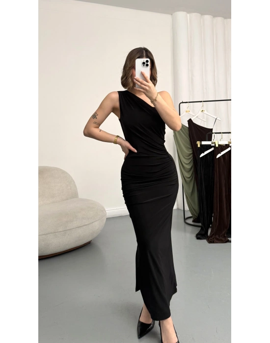Hilda Tek Omuz Elbise - Siyah